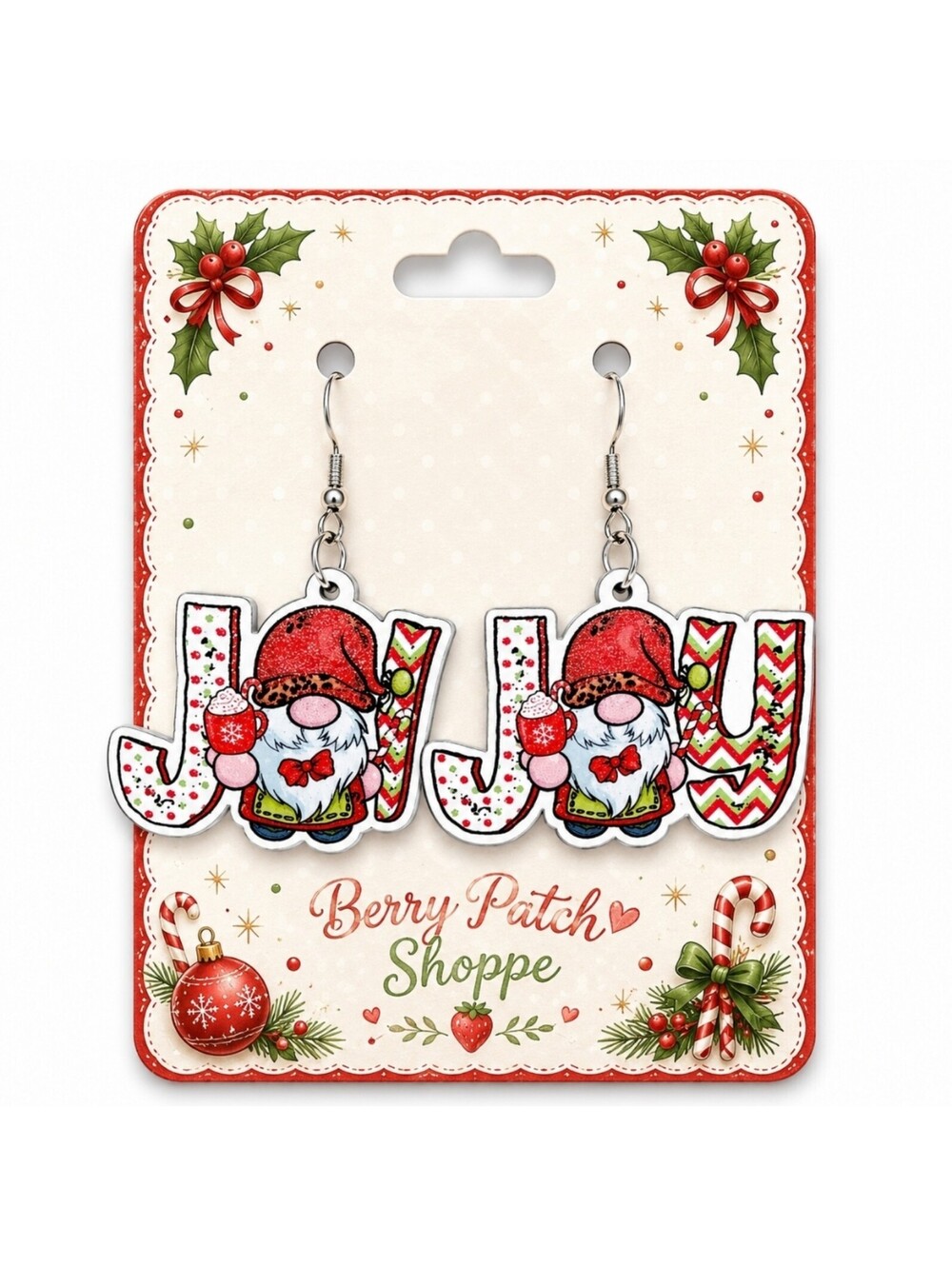 Christmas Elf Gnome JOY Holiday Earrings